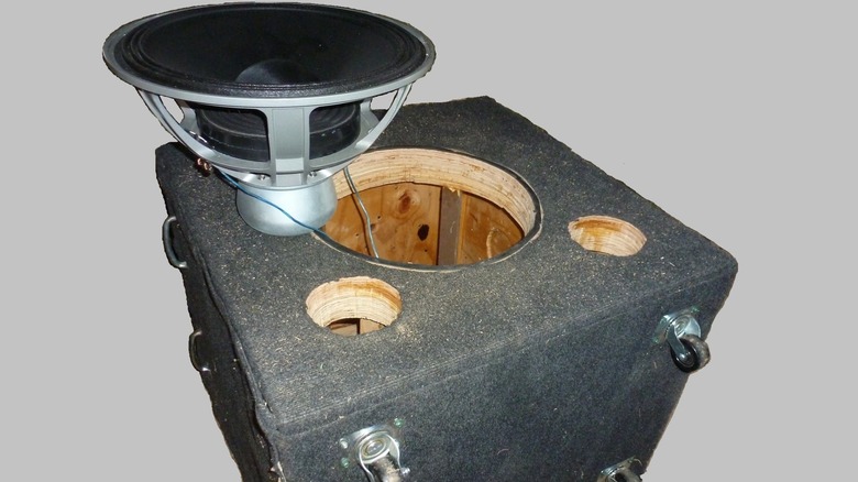 A completed subwoofer enclosure ready for speaker installation.
